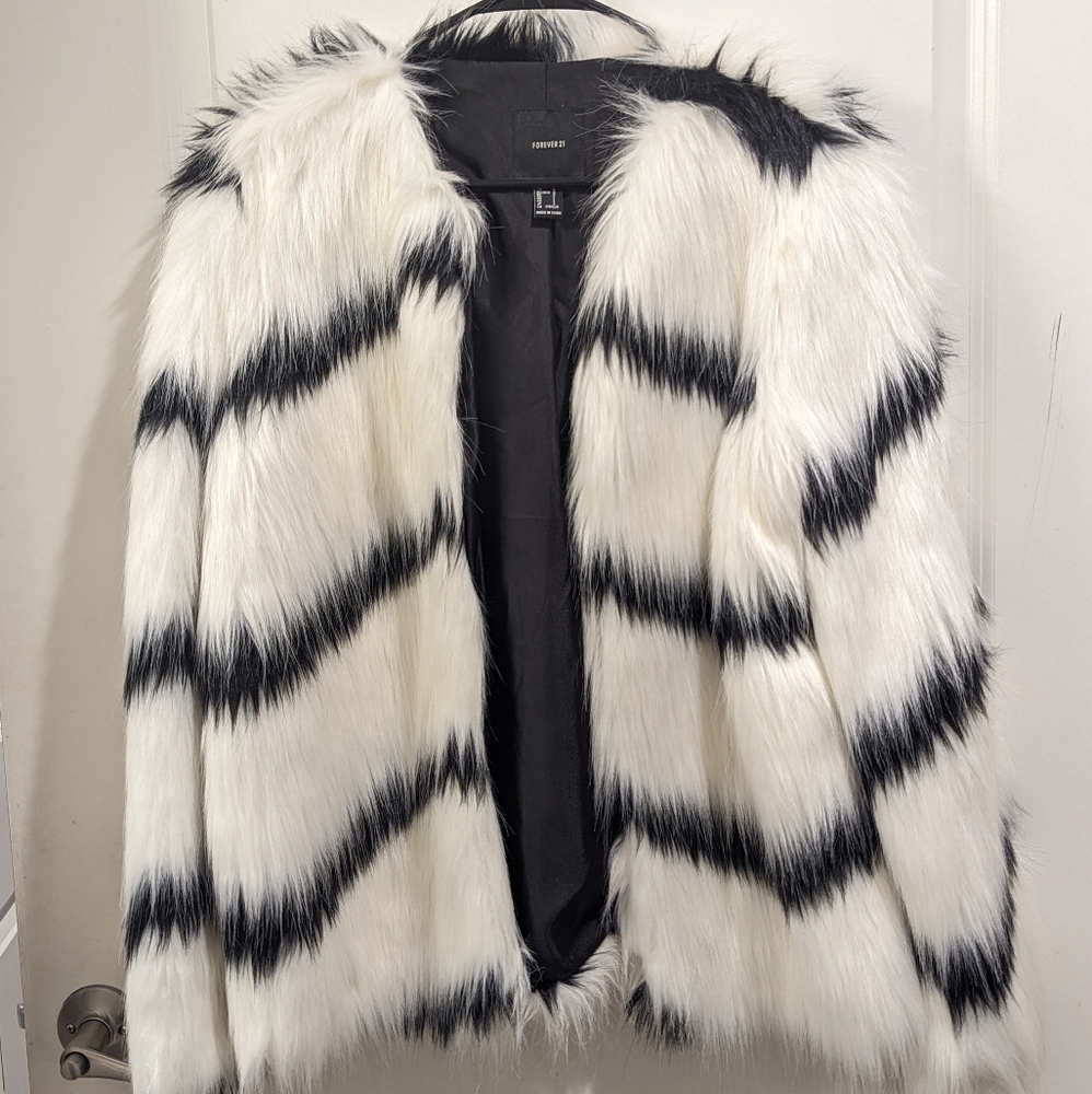 White/Black Striped Fur Coat